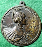 France, Christine Marie of France, Duchess of Savoy, bronze medal (1635) by Guillaume Dupr