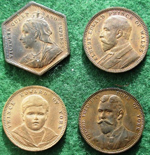 The Royal Family, a complete set of four bronze whist counters circa 1900