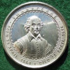William Shakespeare, tercentenary of birth 1864, white metal medal