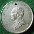 Frederick, Duke of York, Death 1827, white metal medal by TW Ingram,