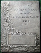 St Aignan sur Ro, silvered bronze agricultural prize medal awarded 1923, by Alphe  Dubois