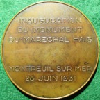 Earl Haig memorial statue inaugurated at Montreuil-sur-Mer 1931, bronze medal