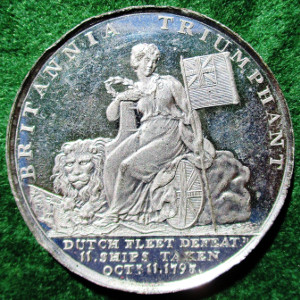 Admiral Duncan, The Battle of Camperdown 1797, white metal medal by T Wyon