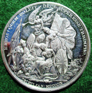 Sir John Moore, death at Corunna 1809, white metal medal by P Wyon