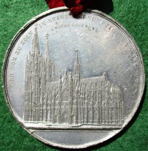 Germany, Cologne Cathedral, Building work resumed 1842, large white metal medal by J Wiener