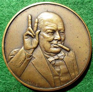 Peace in Europe, 25th Anniversary 1970, bronze medal by D Cornell for Pinches, bust three-quarters right of Winston Churchill