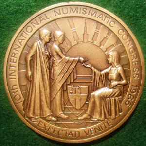 Royal Numismatic Society Sesquicentenary (150 Years) 1986 and Tenth International Numismatic Congress 1986, bronze medal by Robert Elderton