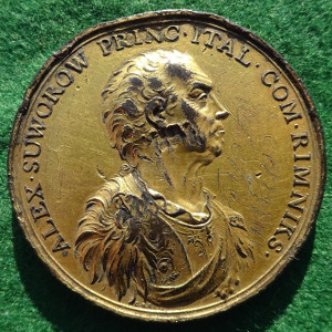 Russia, Napoleonic Wars, Austro-Russian Italian Campaign 1799, General Alexander Suvorov, gilt-bronze medal by C H Küchler