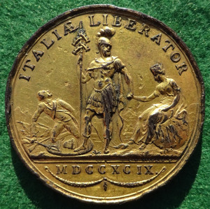 Russia, Napoleonic Wars, Austro-Russian Italian Campaign 1799, General Alexander Suvorov, gilt-bronze medal by C H Küchler