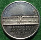 Napoleonic Wars, English Army enters Paris 1815, white metal medal