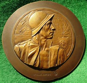 Belgium, Great War, uniface Artist’s Proof (Epreuve d’Artiste) for a soldier medal circa 1918, bronze, by Pierre de Soete