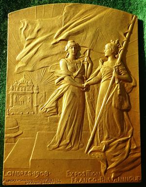 White City, Franco-British Exhibition 1908, uniface gilt-bronze medal by Charles Pillet