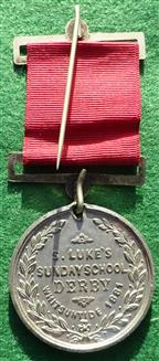 Derby, St Luke’s Sunday School, white metal medal 1881