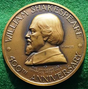 William Shakespeare, 400th Anniversary of Birth 1564-1964, bronze medal by Paul Vincze