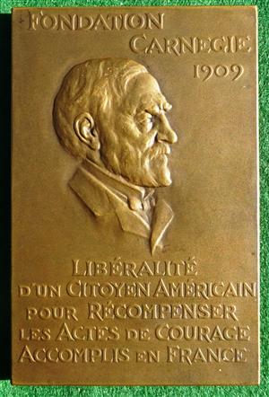 rance, Fondation Carnegie, bronze plaque medal awarded 1927, by Louis Dejean