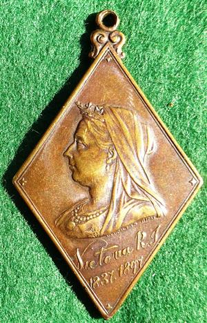 Glasgow, Diamond Jubilee 1897, Childrens Fete Commemoration, diamond-shaped bronze medal by Vaughton