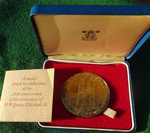 lizabeth II, 25th Anniversary of her Coronation 1978, large silver-gilt medal by Michael Rizello