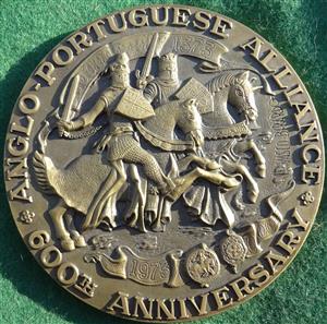 Portugal, Anglo-Portuguese Alliance 1973, 600th  Anniversary, large bronze medal by Vasco Berado