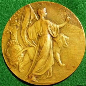 Belgium, Leopold II, Centenary of his birth 1830-1930, struck at Liege exhibition, large bronze medal by C Devreese