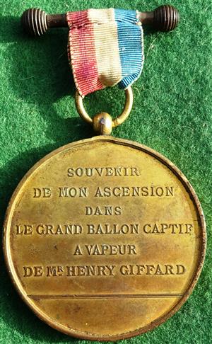 France, Paris, Henry Giffard Balloon Flight 1878, souvenir medal, bronze-gilt