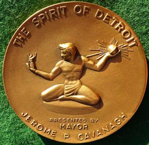 USA, Michigan, The City of Detroit, bronze medal (1963) by the Medallic Art Company of New York after Marshall Fredericks