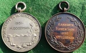 Horticulture, A Pair of Medals awarded to Mrs H Goodman 1950-1951, comprising silver Amateur Gardening medal for Merit (1951), 39mm, bronze Womans Own Handicraft Medal (1950)