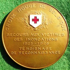 Belgium, Red Cross Flood Relief 1925-1926, large bronze medal by Godefroid Devreese