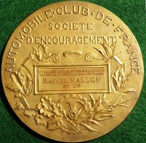 France, Automobile Club de France, 9th Salon de l’Automobile 1906, silver-gilt prize medal by J-B Daniel-Dupuis, 68mm, in contemporary plush case