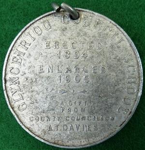 Glyn Ceiriog county school, enlarged 1905, aluminium medal