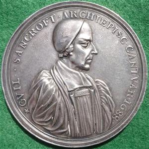 William Sancroft, Archbishop of Canterbury, and the Seven Bishops against James II's 'Declaration of Indulgence’ 1688, struck silver medal by George Bower