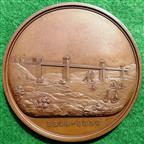 Wales, Menai Strait, Robert Stephensons tubular bridge completed 1850, bronze medal by L C Wyon