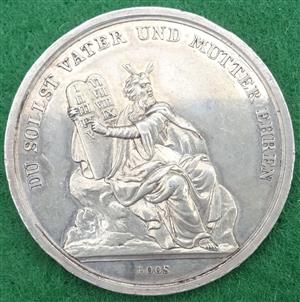 Germany, Religious Medal, Moses and the Fourth Commandment, silver circa 1800, by Doell for Loos