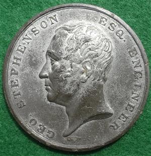 Railways, George Stephenson, Liverpool & Manchester Railway opened 1830, white metal medal