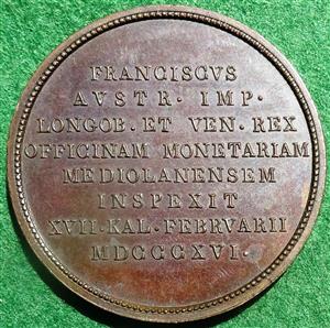 Italy, Francis I of Austria, Visit to the Milan mint 1816, bronze medal