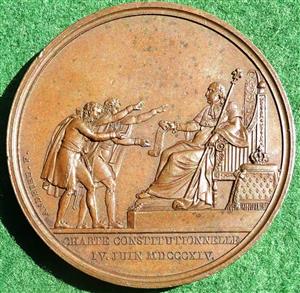 France, Louis XVIII, Constitutional Charter 1814, bronze medal by Andrieu