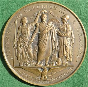 France, Napoleon III, Accession to the Empire and Paris Proclamation 1852, large bronze medal by Oudiné