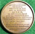 France, Rhone Department, Congratulatory medal, Marriage of the Duke dOrlans to Princess Hlne of Mecklenburg-Schwerin 1837, bronze medal