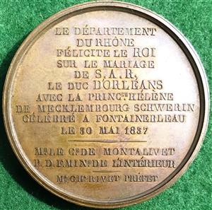 France, Rhone Department, Congratulatory medal, Marriage of the Duke d’Orléans to Princess Hélène of Mecklenburg-Schwerin 1837, bronze medal