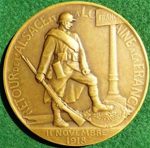 France, Return of Alsace and Lorraine to France 1918, bronze medal , by P Roger Bloche