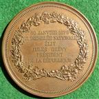 France, Jules Grvy elected President 1879, large bronze medal by E A Oudin