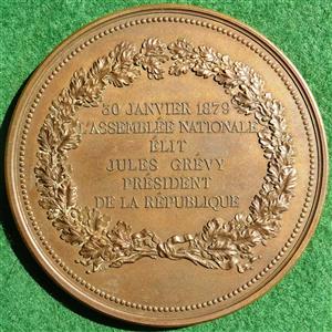 France, Jules Grévy elected President 1879, large bronze medal by E A Oudiné