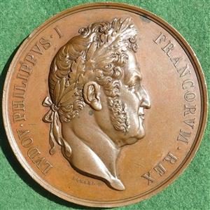 France, Louis Philippe I, Napoleon's statue reinstated on the Vendome column 1833, large bronze medal by J-F Domard