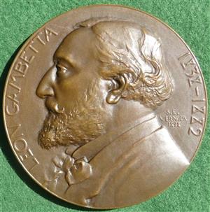 France, Leon Gambetta (politician), Monument erected 1888, bronze medal by S E Vernie