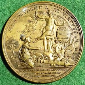 Germany, Prussia, Frederick the Great, the battle of Prague 1757, brass medal by Johann Georg Holtzey