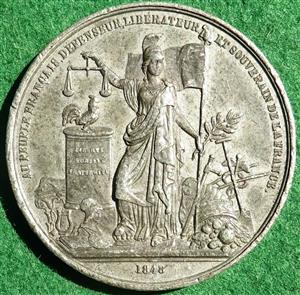 France, Revolution & Monarchy overthrown 1848, white metal medal by Allen & Moore