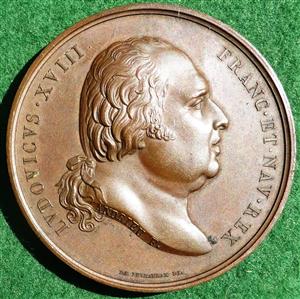 France, Louis XVIII enters Paris 1814, bronze medal by Andrieu, Puymaurin &  Desboeufs