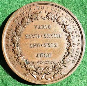 France, Revolution of 1830, bronze medal, English legends,  by Gayrard &  Caqué