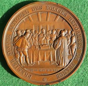 France, Tercentenary of the First National Synod of the Reformed Churches in France and of the Reformation in France 1859, bronze medal by A Bovy