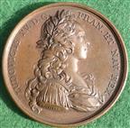 France, Louis XV, Majority at 14, bronze medal 1723 by Duvivier and J Le Blanc