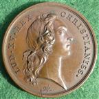 France, Louis XV, Recovery from Illness 1744, bronze medal by F Marteau